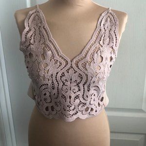 Sage Nude Sheer Lace Top Vest Size J M